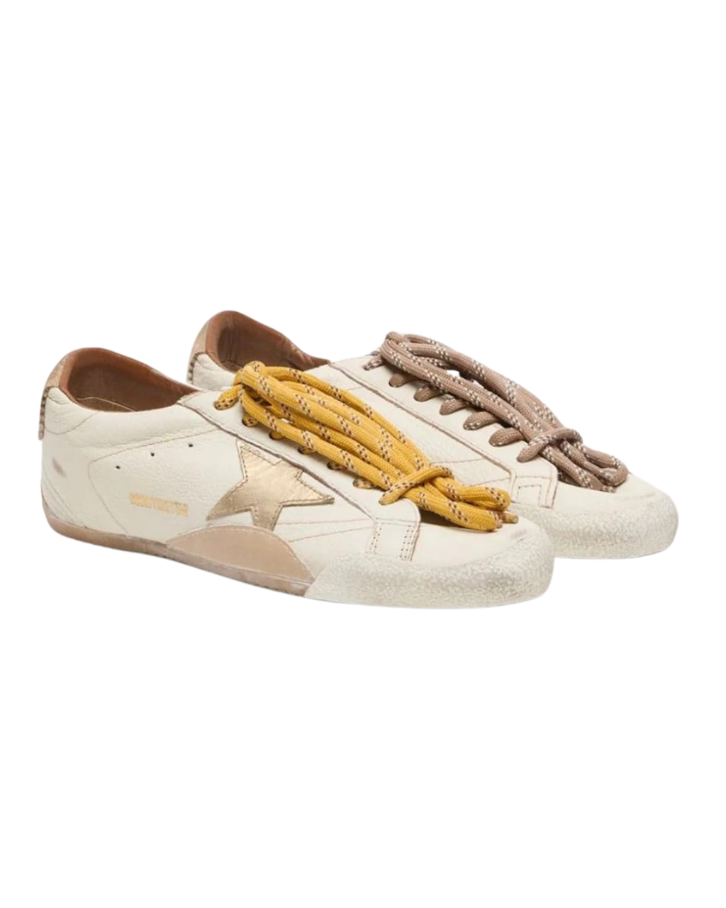 Tenis Golden Goose True-Star de hombre de napa blanca con estrella de piel laminada dorada