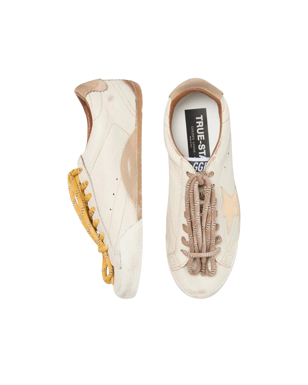 Tenis Golden Goose True-Star de hombre de napa blanca con estrella de piel laminada dorada