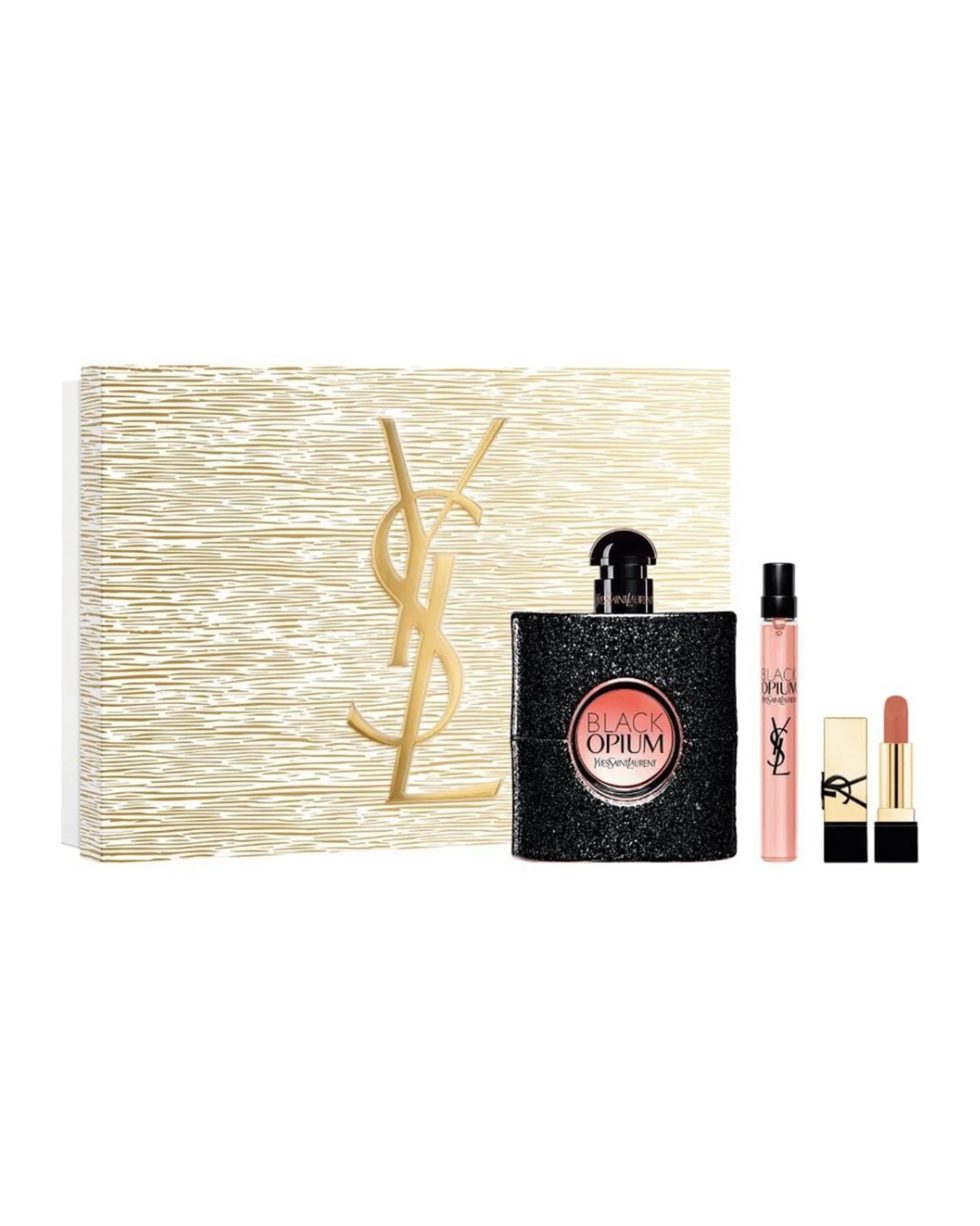Set de perfume Black Opium 90ml de regalo perfume de 10ml y labial