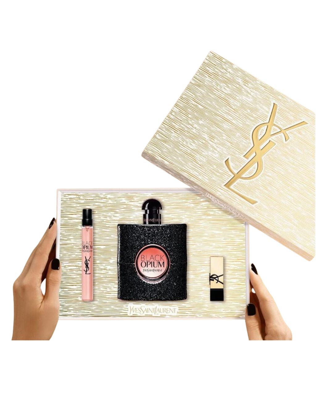 Set de perfume Black Opium 90ml de regalo perfume de 10ml y labial
