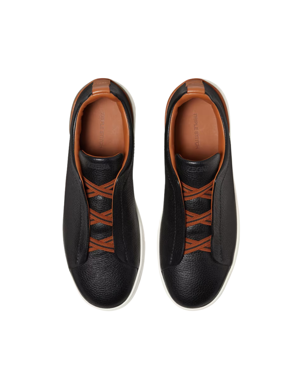Tenis Zegna Triple Stitch en piel de ciervo y piel negros