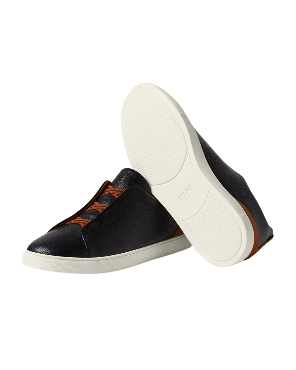 Tenis Zegna Triple Stitch en piel de ciervo y piel negros